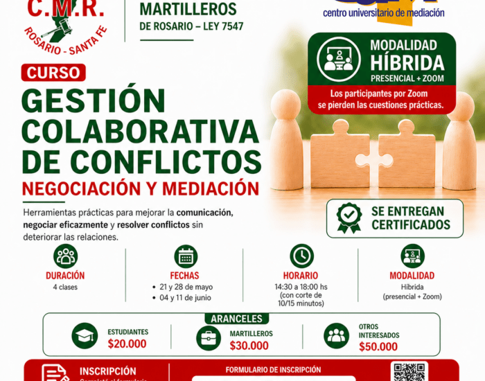 Curso sobre gestión colaborativa de conflictos: negociación y mediación