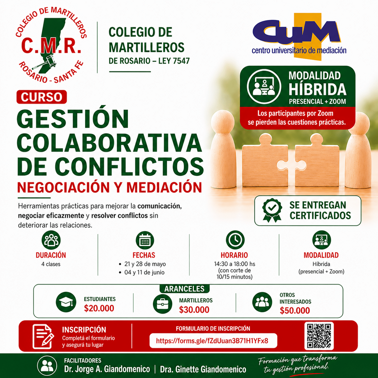 Curso sobre gestión colaborativa de conflictos: negociación y mediación
