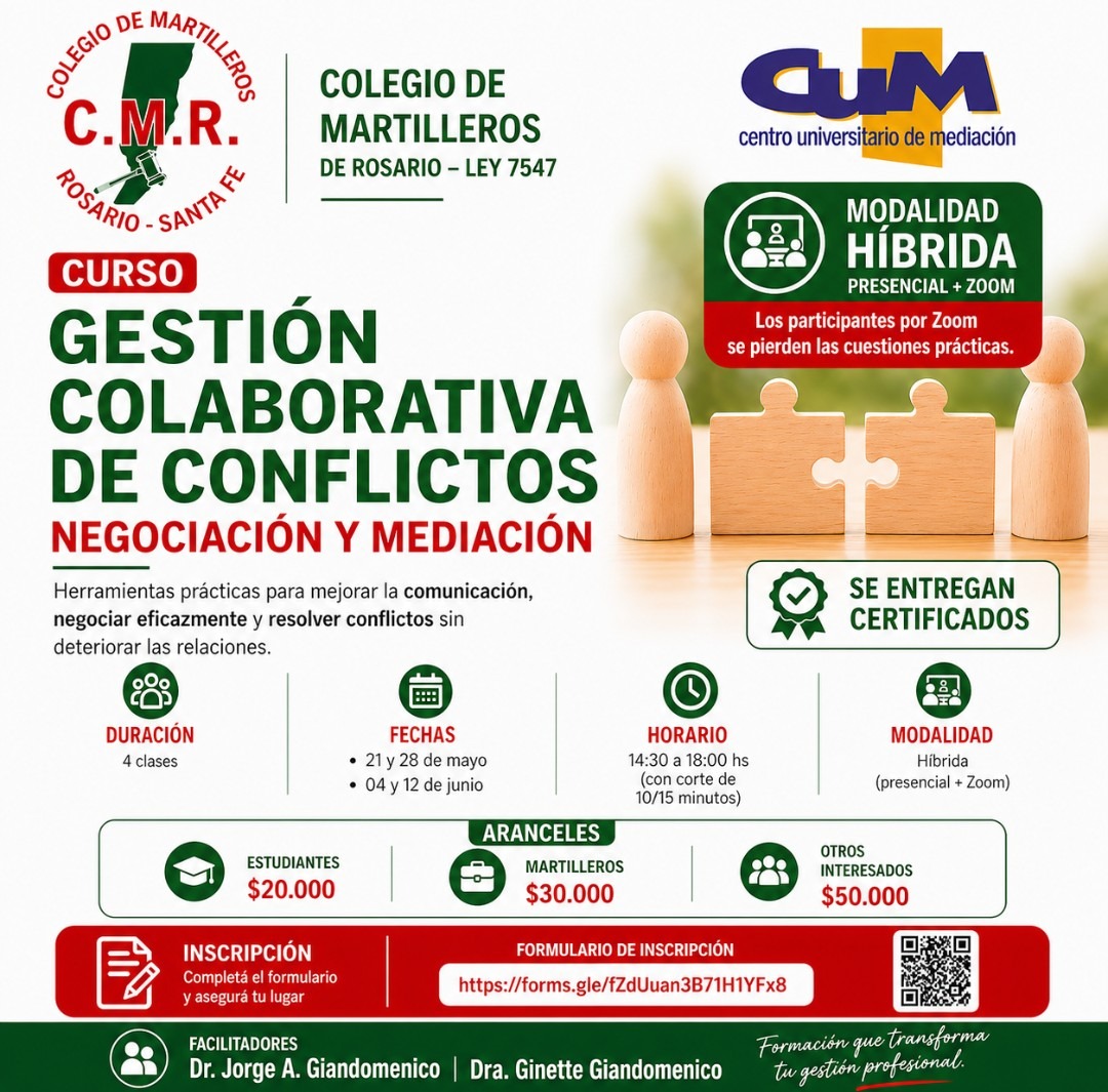 Curso sobre gestión colaborativa de conflictos: negociación y mediación